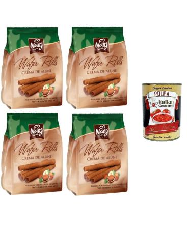 Naty Premium Wafer Rolls Hazelnut Cream Wafer 4 x 100g + Italian Gourmet Polpa 400g