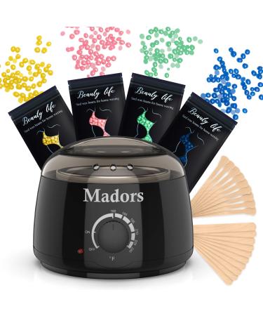 Madors Waxing Kit for Women Heating Ring Wax Warmer Wax Kit for Hair Removal Intelligent Temperature Control Wax Machine with Hard Wax Beads Target for Brazilian, Eyebrow, Bikini, Armpit, Leg at Home Black