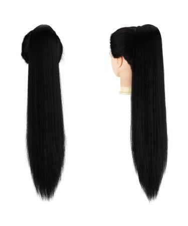Feshfen 70cm Ponytail Extensions - Long Straight Drawstring Braid Smooth Synthetic Hair for Women - Natural Black - Buy Online on GoSupps.com