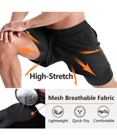 Aolesy Men's 2-in-1 Running Shorts | Gym Athletic Shorts with Pockets | Quick Dry & Lightweight | Black, Medium - Buy Online on GoSupps.com