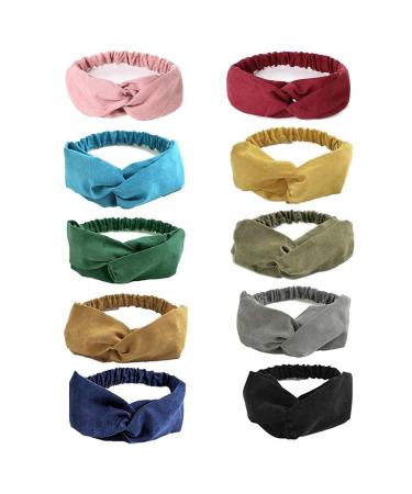 URAQT Headbands for Women 10 Colors Stretchy Sports Head Bands Twisted Wide Plain Hairbands Hair Accessories for Daily Wearing Dating Sports B-10 Color