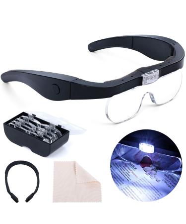 Headband Magnifier Rechargeable Magnifying Glass with LED Light Hands Free Magnifying Glass for Reading Interchangeable Magnification Lenses 1.5X 2.5X 3.5X 5X for Close Work Jewelry Hobby Crafts Lighted