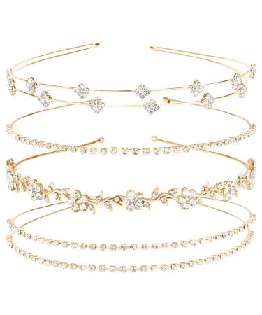Jaciya Gold Bridal Headband 4 Pieces Rhinestone Headbands Crystal Flower Girl Leaves Crown Head Band Tiara Wedding Hair Accessories - Buy Online on GoSupps.com
