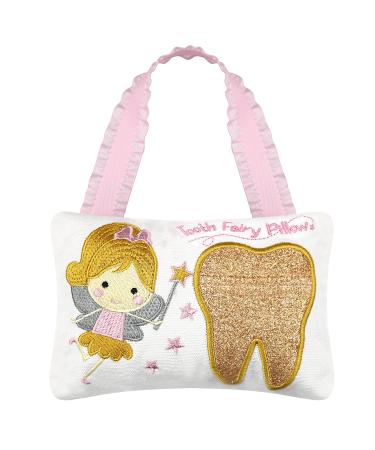 free-space Tooth Fairy Pillow Embroidery Girl Gold Shiny Teeth With Pocket Tooth Fairy Souvenir Collection Kids Gifts (Gold)