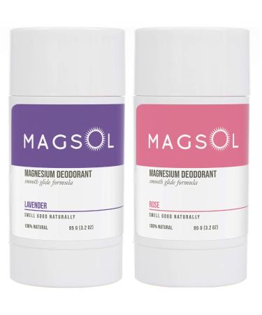 MagSol Organics Natural Deodorant for Men and Women - Lavender and Rose Scent Aluminum Free Baking Soda Free Magnesium Based 2 Pack Bundle