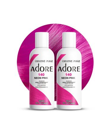 Adore Semi Permanent Hair Color - Vegan and Cruelty-Free Hair Dye - 4 Fl Oz - 140 Neon Pink (Pack of 2) 140 Neon Pink 4 Fl Oz (Pack of 2)