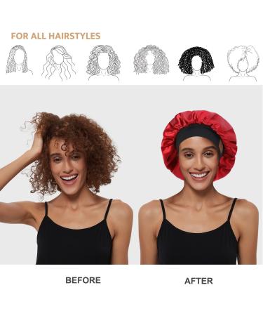 Satiny Silk Hair Bonnet for Curly Hair Sleep | Adjustable Wide Band, Double Layer | Burgundy - Buy Online on GoSupps.com
