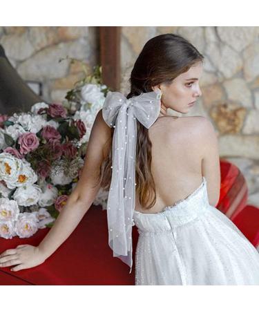 White Bow Hairpin Bridal Bridesmaid Net Pearl Hair Clip - Oversize Princess Bow Knot for Women - Ideal Bachelorette Party Gift - Buy Online on GoSupps.com