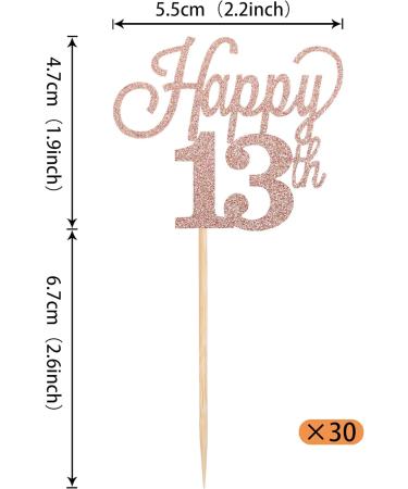 Pack of 24 13 Cupcake Toppers Glitter "Happy 13th Birthday" Cake Toppers Number 13 Eightteen Sweet 13 Birthday Wedding Anniversary Party Cake Decorations Accessories Rose Gold - Buy Online on GoSupps.com