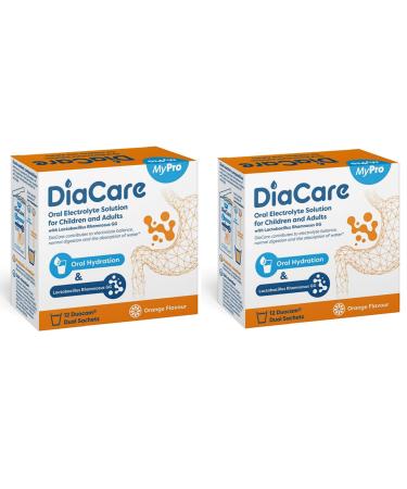 DiaCare Oral Rehydration for Children and Adults | Electrolytes and Probiotic | Orange Flavour | 24 Sachets (24)