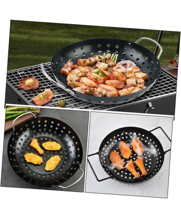 POPETPOP 2pcs Portable Round Baking Pan Round Grill Nonstick Frying Pan Veggies Grilling Household Grill Pan Pizza Metal Grill Pan Grill Cage BBQ Pan Leaky Disk Iron with Holes - Buy Online on GoSupps.com