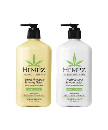 HEMPZ Body Lotion - Sweet Pineapple & Honey Melon + Coconut & Watermelon Daily Moisturizing Cream Shea Butter Aloe Orange Extract Body Moisturizer - Skin Care Products Hemp Seed Oil - 17 fl oz 2-Pack Bundle Pineappl... - Buy Online on GoSupps.com