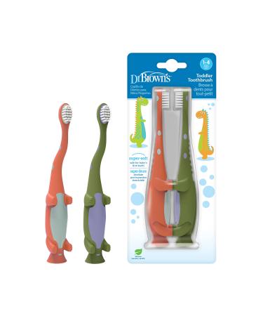 Dr. Brown's Toddler Toothbrush, Dinosaur, Green and Orange, 2-Pack Toothbrush Dinosaur 2 Pack