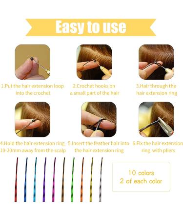 20Pcs Colored Feather Hair Extensions Kit for Girls & Women - Colorful Synthetic Hairpieces with Micro Beads & Crochet Hook - Buy Online on GoSupps.com