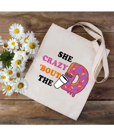JXGZSO Donut Coffee Lover Gift She Crazy About The D Donut Tote Bag Coffee Junkie Gift Donut Coffee Merch - Buy Online on GoSupps.com