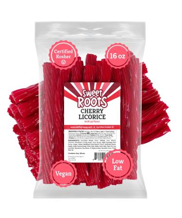 Sweet Roots Cherry Licorice Twists (16 oz / 1 Bag) - JUMBO Size - Made with Real Fruit Juice Concentrate - Certified Kosher - Vegan - Fat Free Cherry 1 Pound (Pack of 1)