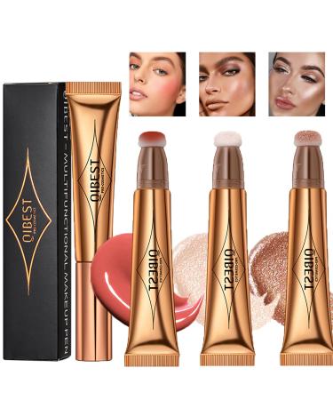 Gireatick 3pcs Liquid Beauty Wand Makeup  Matte Liquid Cheek Blusher  Liquid Contour Beauty Wand Highlighter and Bronzer Stick with Cushion Applicator  for Long Lasting Natural Shimmer Smooth Silky Cream Makeup