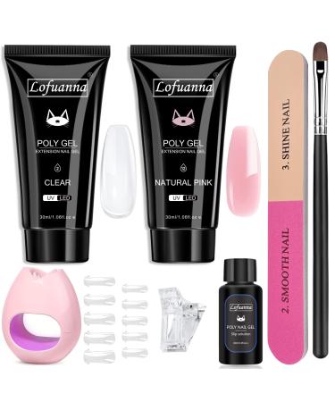 2 Colors 15ml poly gel nails polygel set polygel starter set with UV lamp poly gel nail nails yourself set polygel kit clear natural pink extension gel set yourself at home diy at home kit 1 - Buy Online on GoSupps.com