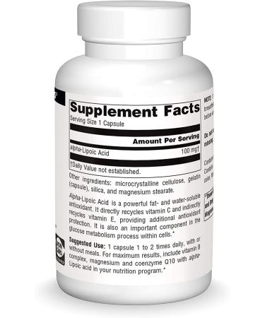 Source Naturals Alpha Lipoic Acid 100mg - 120 Capsules - Supports Sugar Metabolism, Liver Function & Energy - 1 Pack - Buy Online on GoSupps.com