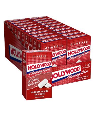 Hollywood Chewing Gum Classic - Parfum Fraise des Bois - Ar mes Naturels - Lot de 20 paquets de 20 drag es (28 g)