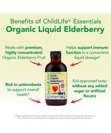 CHILDLIFE Essentials Organic Elderberry Syrup for Kids - Liquid Elderberry for Toddlers Elderberry Extract Drops Tincture for Babies Toddlers Children - 4 Fl Oz - Buy Online on GoSupps.com