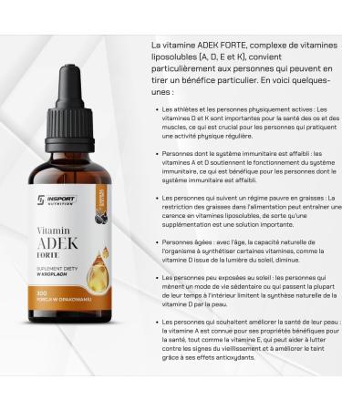 INSPORT Nutrition - Vitamin ADEK Forte - Vitamin A Vitamin D Vitamin E and Vitamin K - 2000 IU of Vitamin D3 in 3 drops - Dissolved in MCT coconut oil - 30 ml (300 servings) - Buy Online on GoSupps.com
