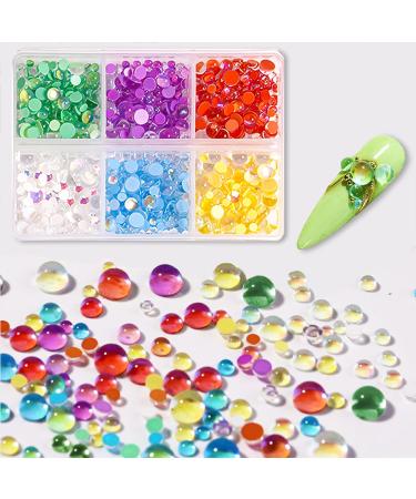 Crystal Mermaid Nail Rhinestones CHANGAR Caviar Round Bead Flatback Nail Rhinestones Iridescent Aurora Round Beads Nail Crystal Diamonds with Storage Organizer Box