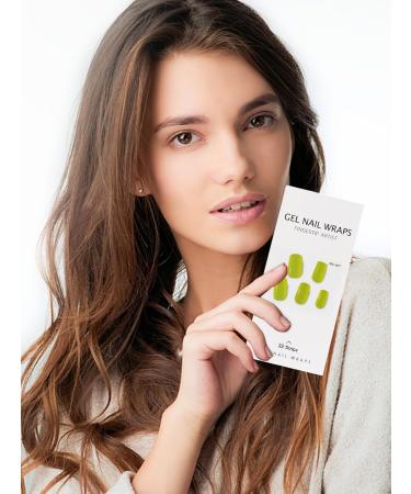 Kalolary 32PCS Cured Gel Nail Polish Strips Adhesive Full Wrap Gel Nail Art Sticker Waterproof Gel Nail Wrap Stickers with Nail File and Stick(UV/LED Lamp Required) (GreenYellow) - Buy Online on GoSupps.com