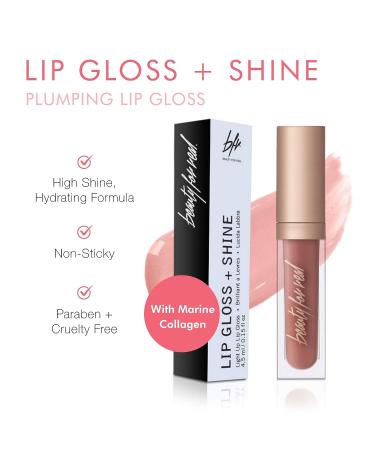 Beauty For Real Nudist Lip Gloss - Beige Nude Pink, Non-Sticky Plumping & Hydrating Gloss with Marine Collagen - 0.15 fl oz - Buy Online on GoSupps.com