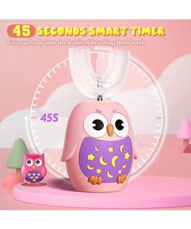 Kids U-Shaped Electric Toothbrush with 3 Brush Heads and Timer - Pink Owl Design | Ages 2-6 - Buy Online on GoSupps.com