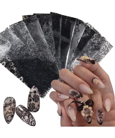 Retro Holographic Nail Art Foil Transfer Stickers Black Lace Foils Nail Art Supplies Nail Foil Lace Flower Pattern Designs Stickers Decals for Women Acrylic Nails Floral Manicure Decorations 10 Sheets Design 15 - Buy Online on GoSupps.com