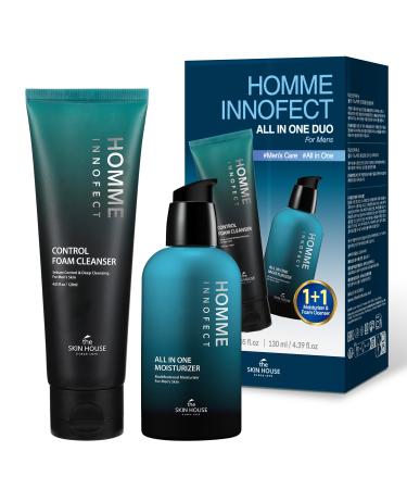 Valentine's Day Gift HOMME INNOFECT All-in-One Skincare Duo for Men | Foaming Face Wash & All-in-One Moisturizer (Toner + Serum + Aftershave Balm) | Korean Skin Care for Sensitive Skin