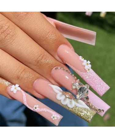 YOSOMK 3D White Flower Nail Charms with Gold Pearls - Cherry Blossom Nail Decorations for Women DIY Nails - Buy Online on GoSupps.com