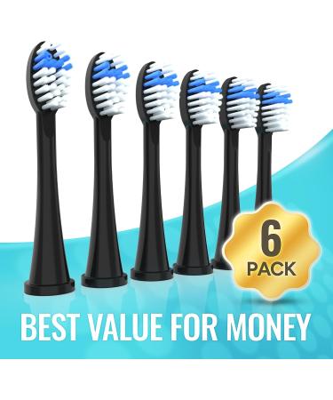 6pk Toothbrush Replacement Heads for Waterpik Sonic Fusion 2.0 - Compatible SF01/SF02/SF03/SF04 Dupont Nylon Bristles - Black | International Shipping - Buy Online on GoSupps.com