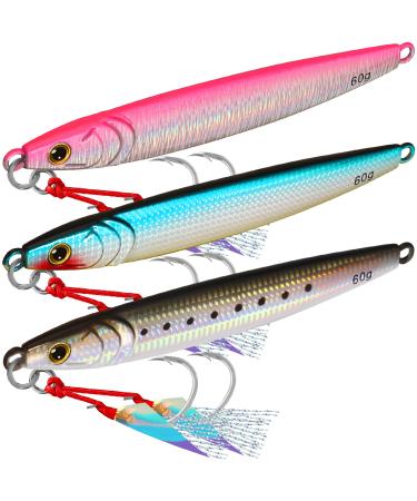 TRUSCEND Saltwater Jigs Fishing Lures 10g-160g with Flat BKK Hooks, Slow Pitch/Knife/Vertical Jigs, Saltwater Spoon Lure for Tuna Salmon Grouper, Sea Fishing Jigging Lure, Blade Bait for Bass Fishing G1-3.8"-2.1oz