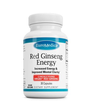 EuroMedica Red Ginseng Energy - Supplement to Support Healthy Energy & Focus - Herbal Supplement with Korean Red Ginseng Root Powder - Vegan Tablets to Aid Healthy Endurance - 30 Capsules