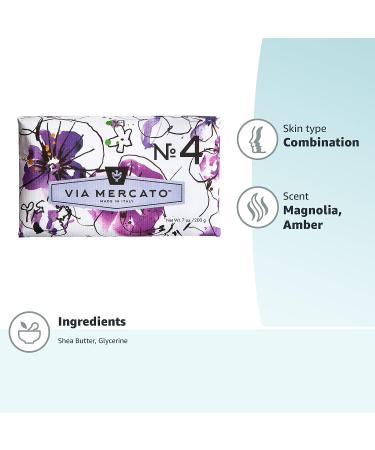 Via Mercato Italian Soap Bar (200 g) No. 4 - Violets, Magnolia & Amber Scented Bar Soap - Buy Online on GoSupps.com