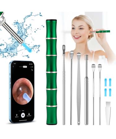 Ear Wax Removal Ear Cleaner with Wireless HD Camera and 6 Led Lights Magnetic Switch Ear Wax Removal Tool with 7 Pcs Ear Wax Removal kit Ear Camera for iOS & Android (Green)
