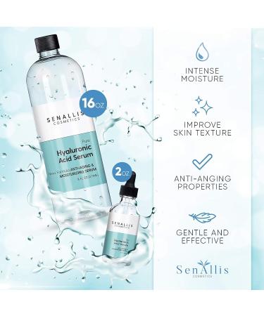 Hyaluronic Acid Serum 16 fl oz & 2 fl oz - Anti Aging & Ultra Hydrating Moisturizer | Reduces Dry Skin | Made in USA - Buy Online on GoSupps.com
