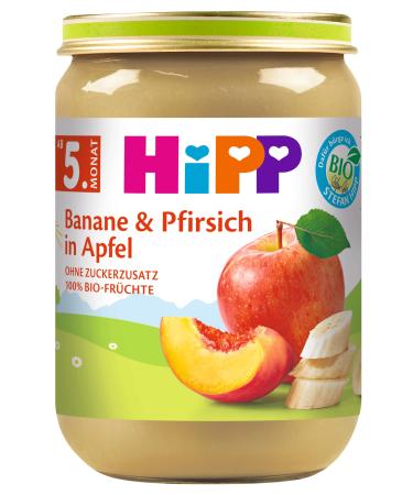 HiPP Fruits Banana and Peach in Apple Pack of 6 (6 x 190 g) H 4360 Banana/Peach/Apple 190g 190 g (Pack of 6) Banana/Peach/Apple