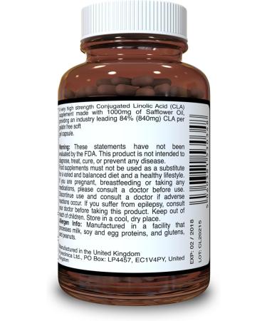 Pureclinica Concentrated CLA 1000mg - 6 Months Supply | Strongest CLA for Stubborn Abdominal Fat | 84% Rich Conjugated Linoleic Acid - Buy Online on GoSupps.com