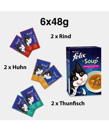 FELIX Soup for Cats - Tender Pieces & Variety Mix | Pack of 8 (6 Bags x 48g) | International Shipping - Buy Online on GoSupps.com