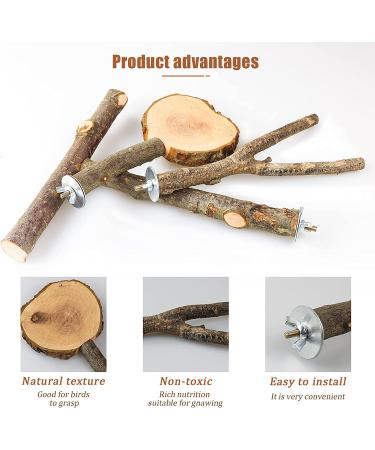 Roundler 3 Pack Apple Wood Bird Perch for Cage - Natural Wooden Parrot Stand and Toy for Parakeet, Conure, Cockatiel, Budgie, Lovebirds - Buy Online on GoSupps.com