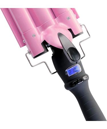 Alure 1 Inch Ceramic Tourmaline Three Barrel Curling Iron Wand with LCD Display - Dual Voltage Crimping Tool for Beachy Waves - Pink/Black - Buy Online on GoSupps.com