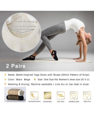 Ozaiic Non-Slip Yoga Socks for Women | 2 Pairs Black/Beige for Pilates Barre Ballet & Dance | Size 35-41 - Buy Online on GoSupps.com