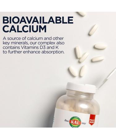 KAL Bone Meal Tablets Calcium Supplement w/Magnesium Vitamin D3 and K Bone Health Muscle and Nerve Function Support Rapid Disintegration Gluten Free Non-GMO 60-Day Guarantee 125 Serv 250ct - Buy Online on GoSupps.com