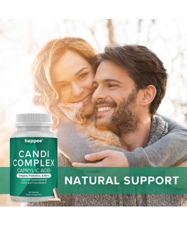 Happee Candida Complex Supplement Candida Cleanse for Overgrowth Support Caprylic Acid Oregano & Probiotics for Yeast Balance Gut & Immune Support 60 Caps - Buy Online on GoSupps.com