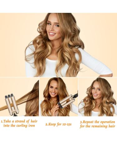 LAYADO 3 Barrel Curling Iron 22mm - Ceramic Tourmaline Triple Barrels Hair Waver Iron with Adjustable Temperature - Dual Voltage - Gold - Buy Online on GoSupps.com