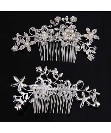 Bridal Wedding Hair Combs - 44 Pcs Pearl Crystal Accessories | Silver Rhinestone Spiral Pins for Brides, Bridesmaids - U Shaped Clips for Women - Buy Online on GoSupps.com