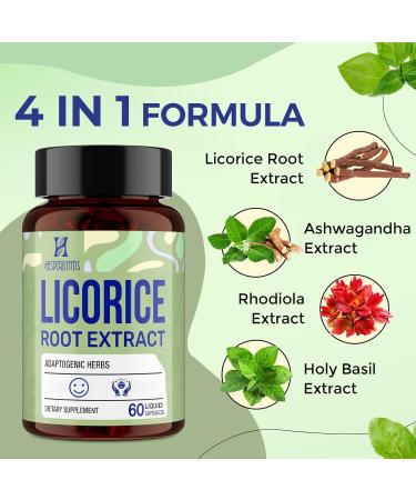 DGL Licorice Root Extract | Deglycyrrhizinated Licorice Root Extract with Ashwagandha, Rhodiola, Holy Basil | Digestive, Stomach Lining, Gut & Emotional | Max Absorption, 60 Liquid Capsules 60 Count (Pack of 1) - Buy Online on GoSupps.com
